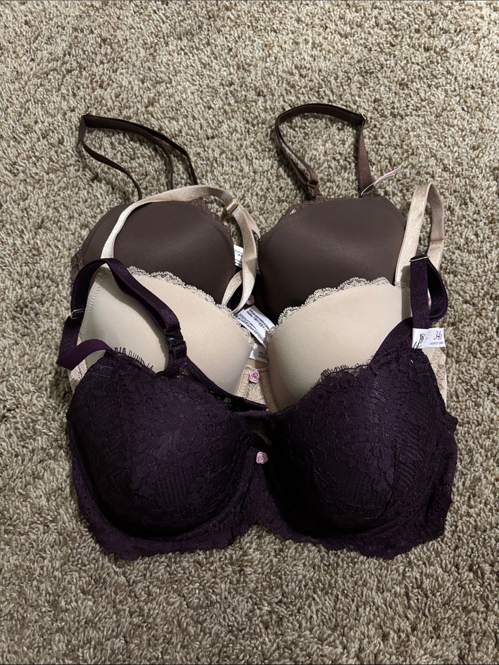 Victoria's Secret dream angels bras - Deep Plum, Brown and Nude
34D